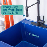 TEHILA Blue Thermoplastic Utility Sink with Matte Black Faucet