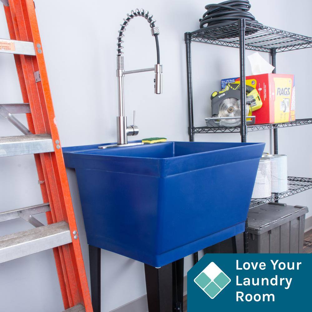 TEHILA 22.875 in. x 23.5 in. Blue Thermoplastic Utility Sink with Stainless Steel Pull-Down Faucet