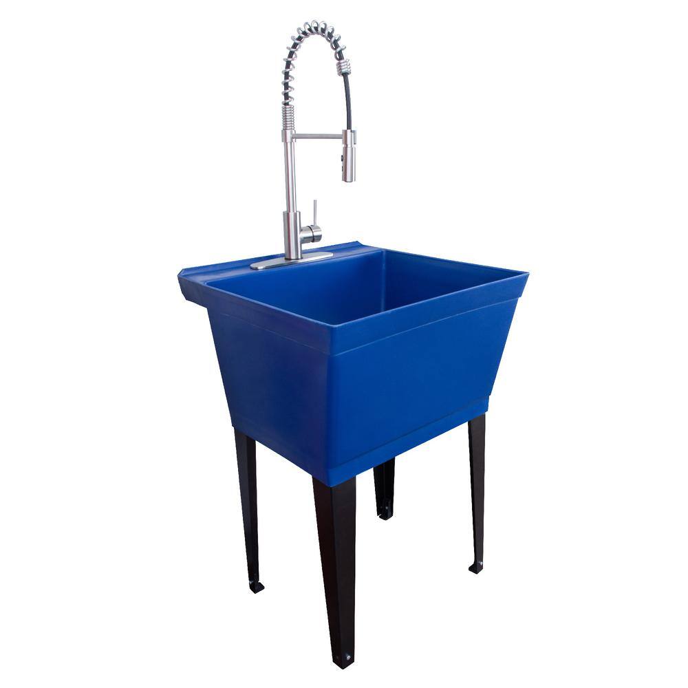 TEHILA 22.875 in. x 23.5 in. Blue Thermoplastic Utility Sink with Stainless Steel Pull-Down Faucet