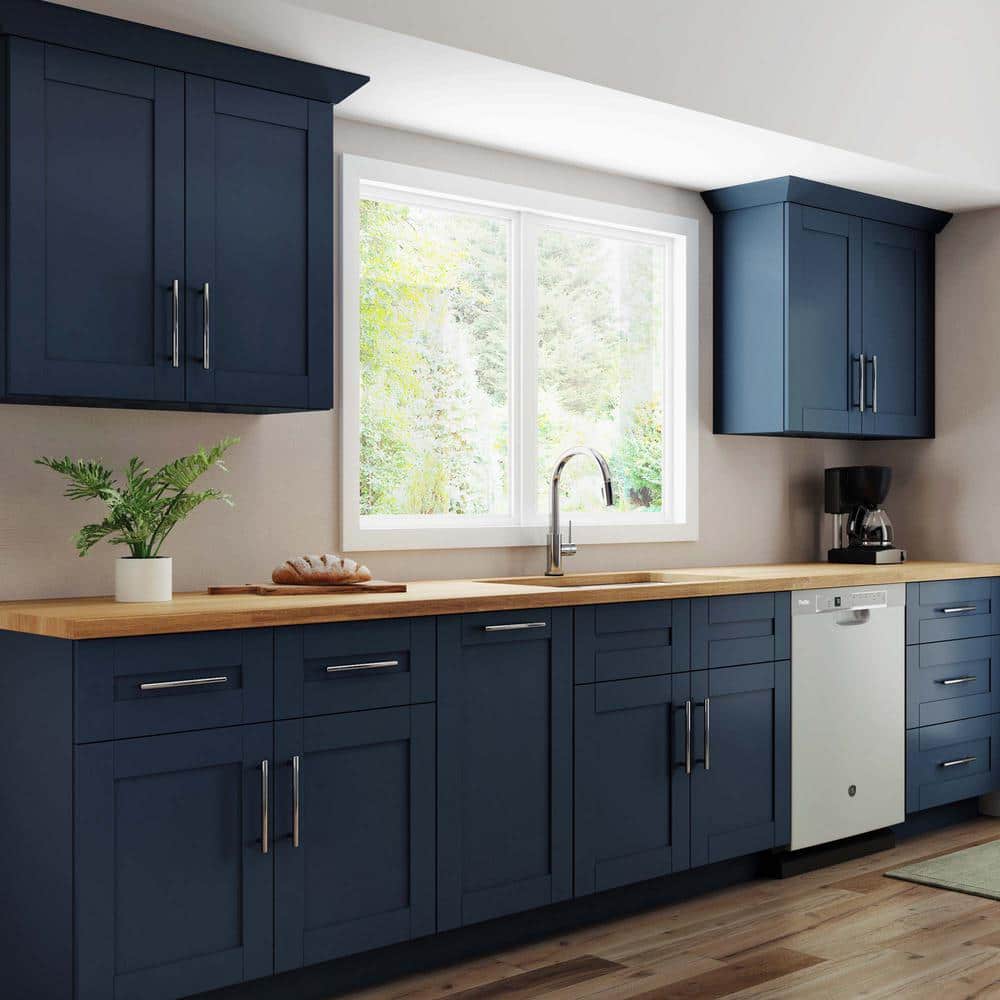 Contractor Express Cabinets Arlington Vessel Blue Plywood Shaker Stock Assembled Sink Base Kitchen Cabinet Soft Close 24 in W x 24 in D x 34.5 in H