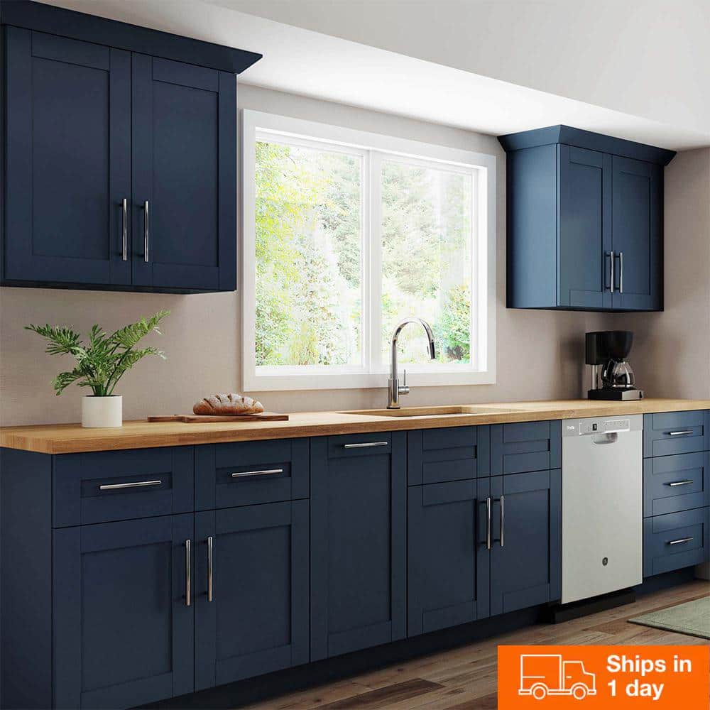 Contractor Express Cabinets Arlington Vessel Blue Plywood Shaker Stock Assembled Sink Base Kitchen Cabinet Soft Close 30 in W x 24 in D x 34.5 in H