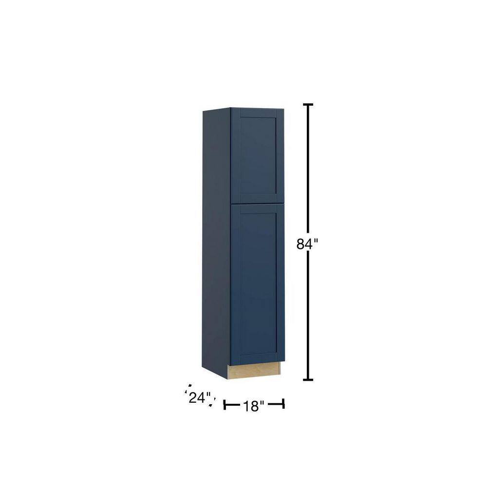 Contractor Express Cabinets Arlington Vessel Blue Plywood Shaker Stock Assembled Pantry Kitchen Cabinet Soft Close Left 18 in W x 24 in D x 84 in H