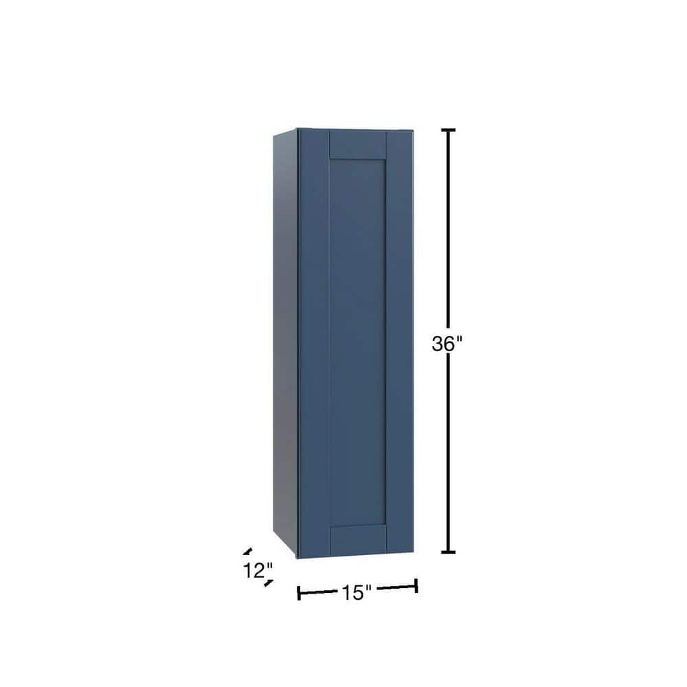 Contractor Express Cabinets Arlington Vessel Blue Plywood Shaker Stock Assembled Wall Kitchen Cabinet Soft Close Left 15 in W x 12 in D x 36 in H