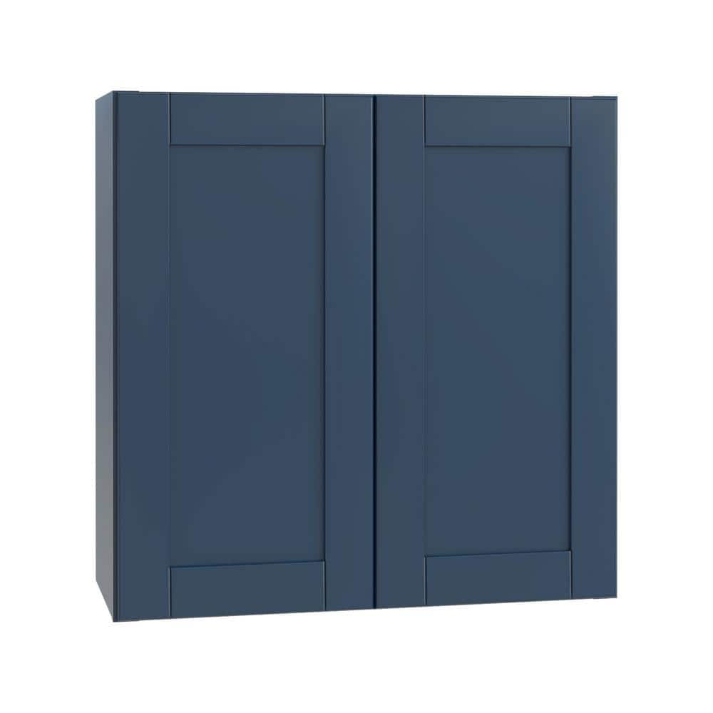 Contractor Express Cabinets Arlington Vessel Blue Plywood Shaker Stock Assembled Wall Kitchen Cabinet Soft Close 36 in W x 12 in D x 36 in H