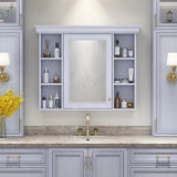 Tileon 35.50 in. W x 28.74 in. H Rectangular MDF Medicine Cabinet with Mirror, Storage Cabinet with 6 Open Shelves-Blue