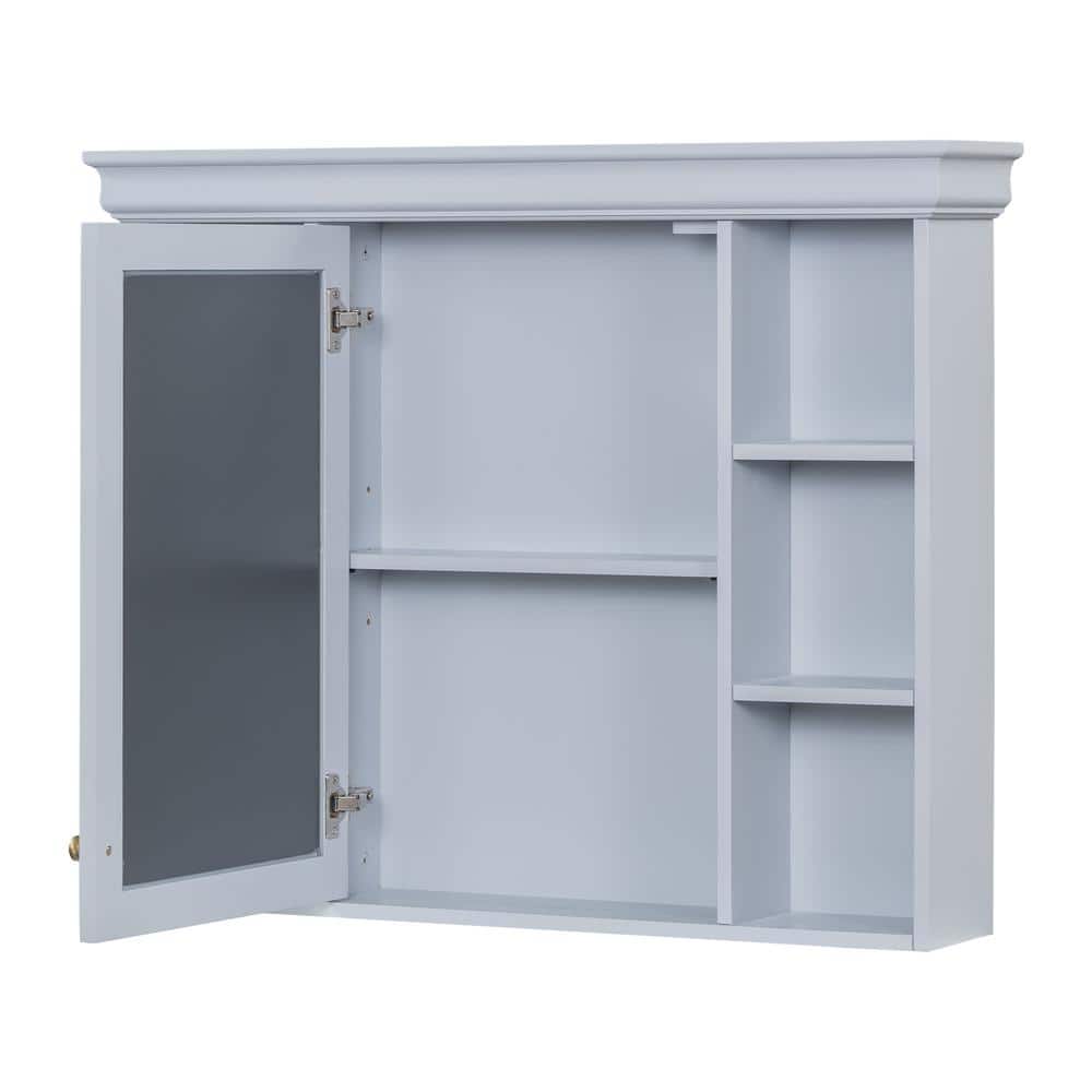 Tileon 35.50 in. W x 28.74 in. H Rectangular MDF Medicine Cabinet with Mirror, Storage Cabinet with 6 Open Shelves-Blue