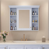 Tileon 35.50 in. W x 28.74 in. H Rectangular MDF Medicine Cabinet with Mirror, Storage Cabinet with 6 Open Shelves-Blue