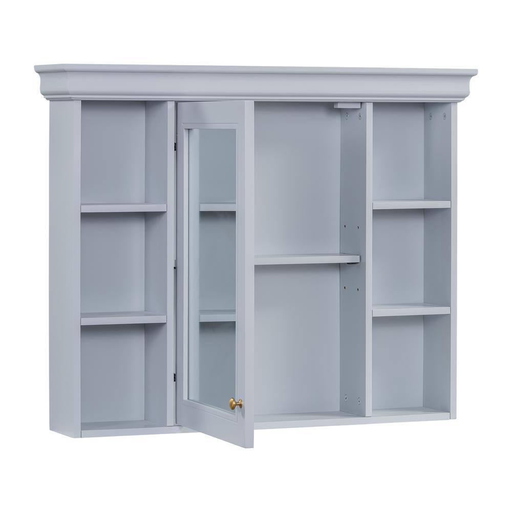 Tileon 35.50 in. W x 28.74 in. H Rectangular MDF Medicine Cabinet with Mirror, Storage Cabinet with 6 Open Shelves-Blue