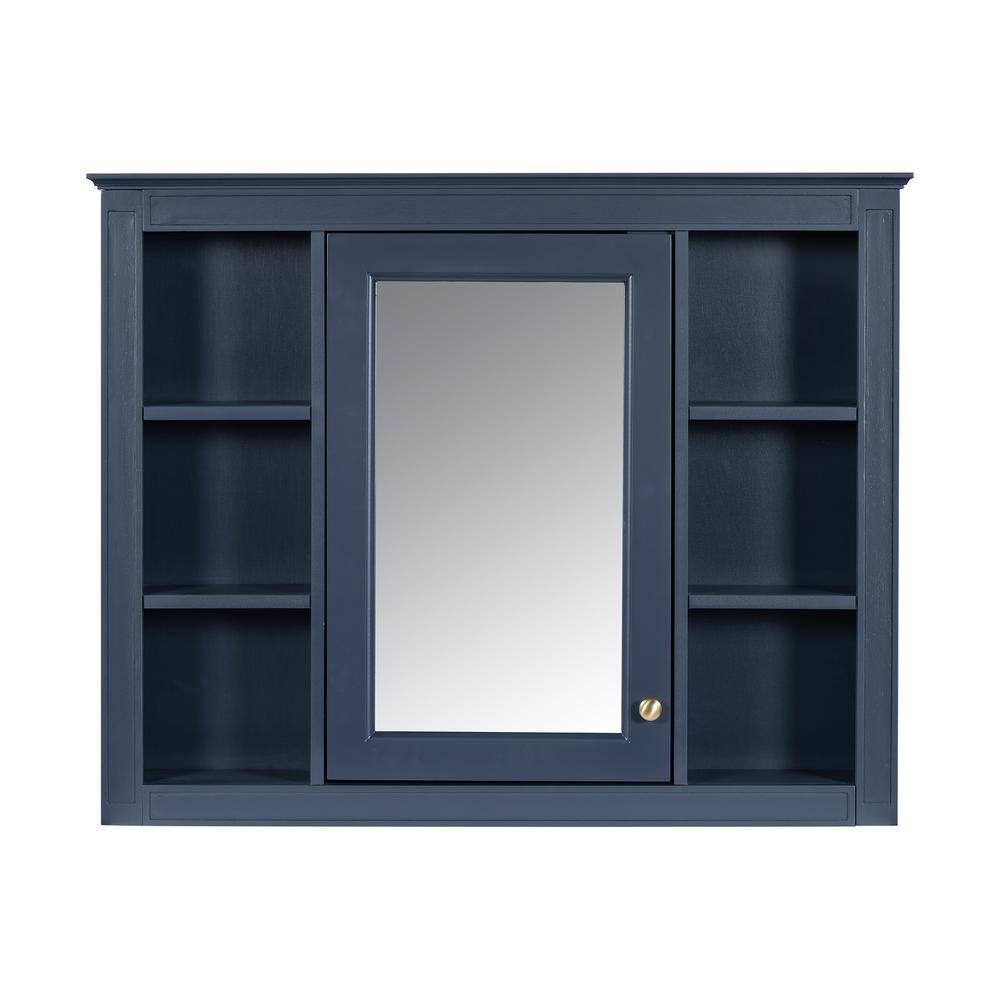 WELLFOR 35 in. W x 27.5 in. H MDF Rectangular Wall Medicine Cabinet with Mirror in Blue