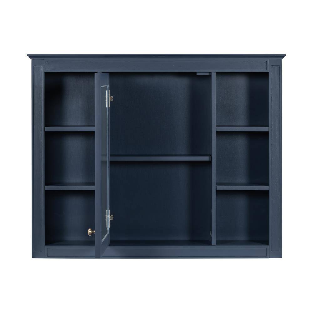 WELLFOR 35 in. W x 27.5 in. H MDF Rectangular Wall Medicine Cabinet with Mirror in Blue
