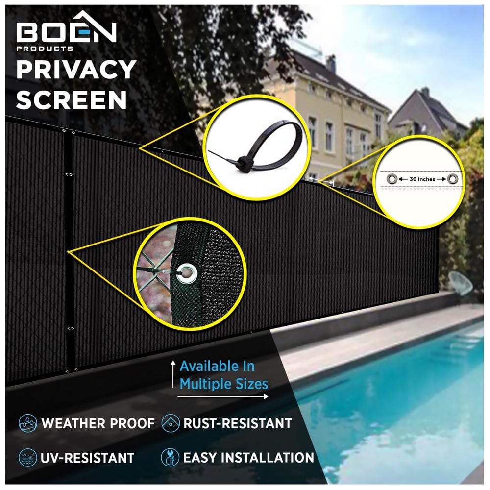 BOEN 6 ft X 20 ft Black Privacy Fence Screen Netting Mesh with Reinforced Grommet for Chain link Garden Fence