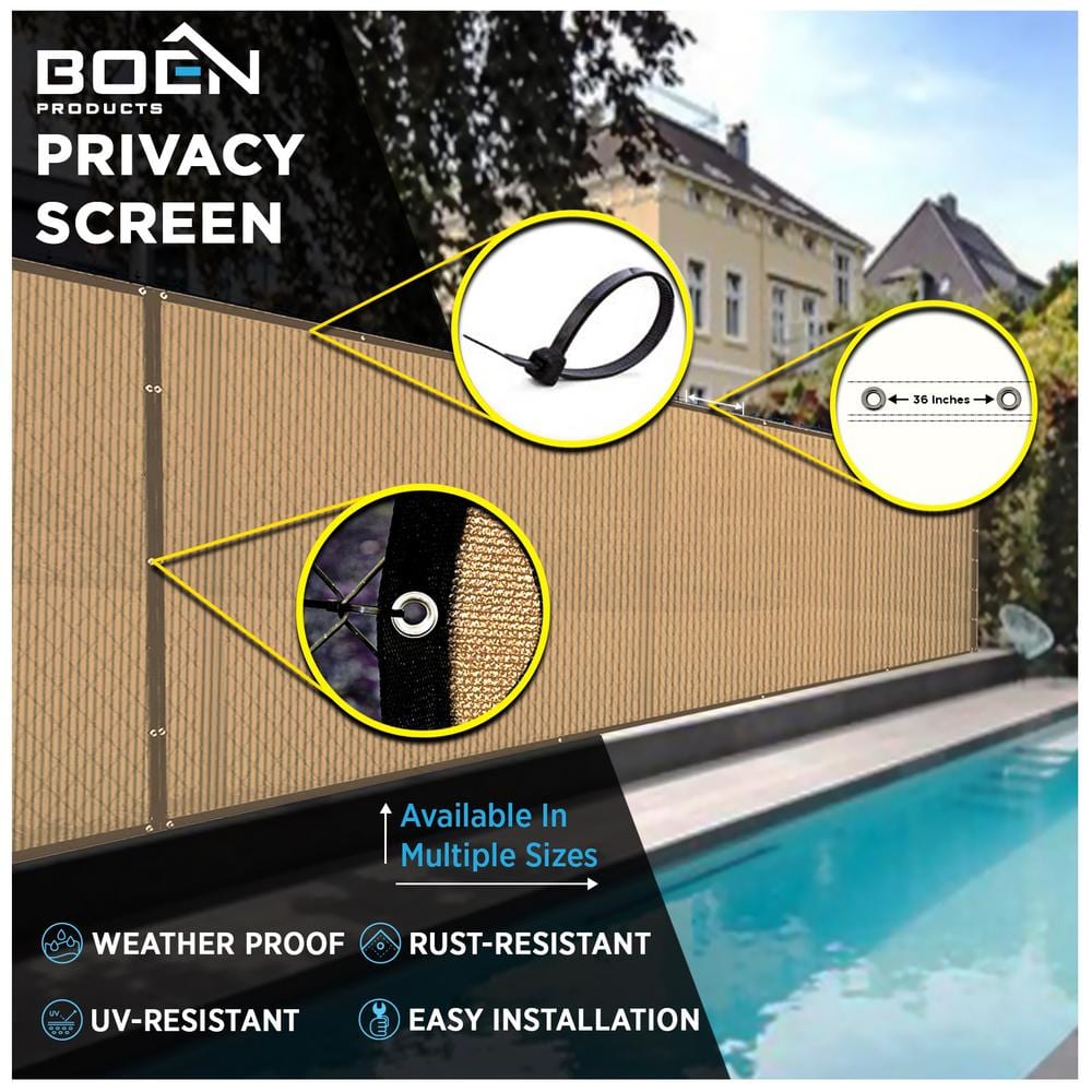 BOEN 6 ft. x 20 ft. Beige Privacy Fence Screen Netting Mesh with Reinforced Grommet for Chain link Garden Fence