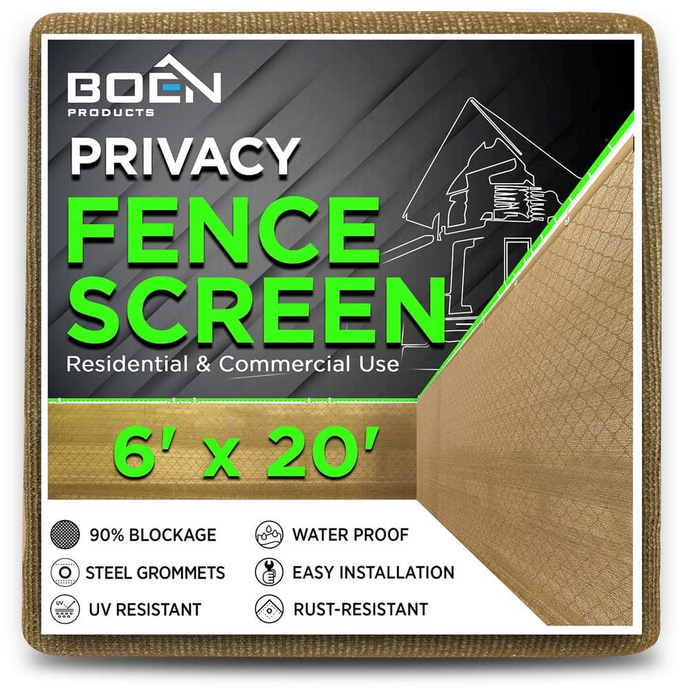 BOEN 6 ft. x 20 ft. Beige Privacy Fence Screen Netting Mesh with Reinforced Grommet for Chain link Garden Fence