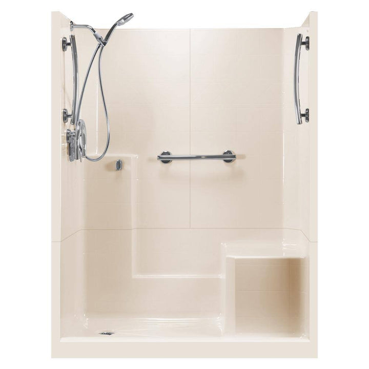 60 in. x 33 in. x 77 in. Freedom 3-Piece Low Threshold Shower Stall in White RHS Molded Seat Accessories Left Drain