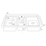 Swan Drop-In/Undermount Solid Surface 44 in. 1-Hole 40/20/40 Triple Bowl Kitchen Sink in Bone