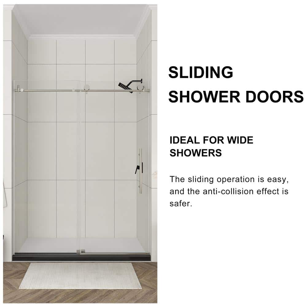 Boosicavelly 60 in. W x 76 in. H Single Sliding Frameless Shower Door in Brushed Nickel Finish with Tempered Glass