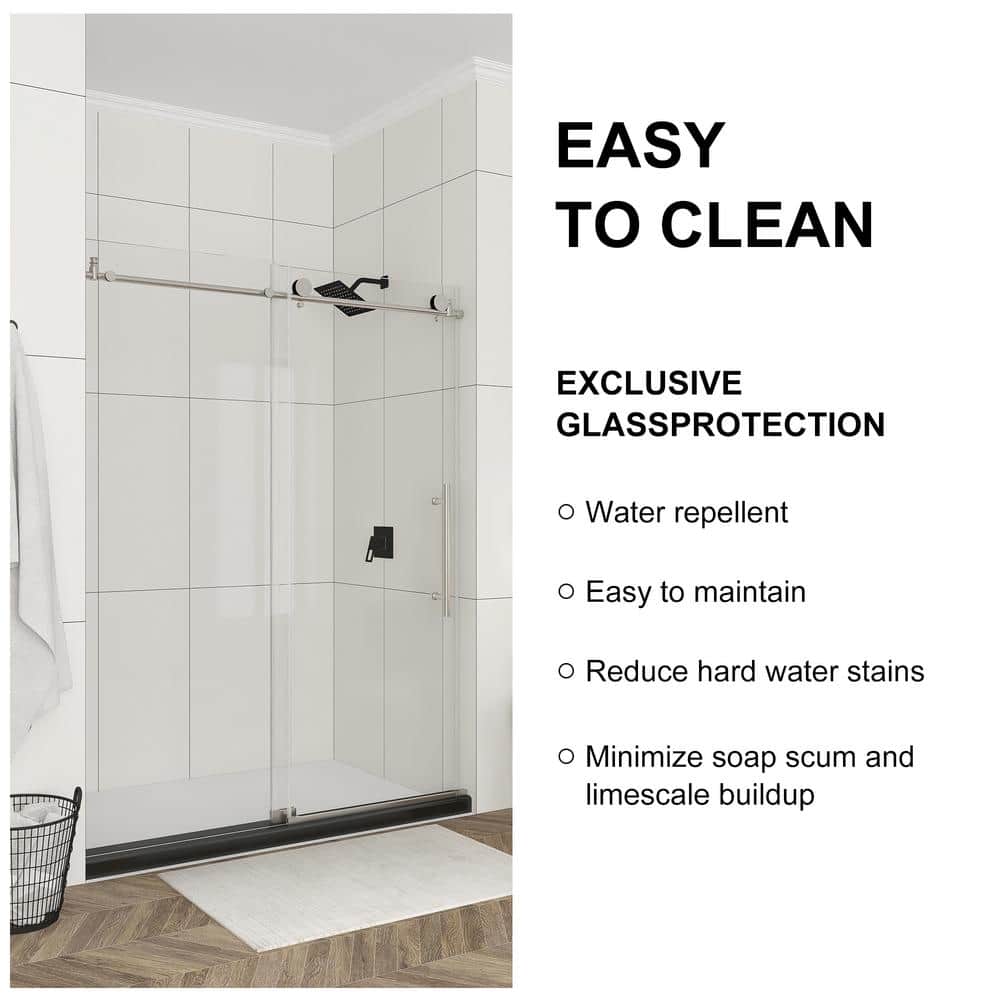 Boosicavelly 60 in. W x 76 in. H Single Sliding Frameless Shower Door in Brushed Nickel Finish with Tempered Glass