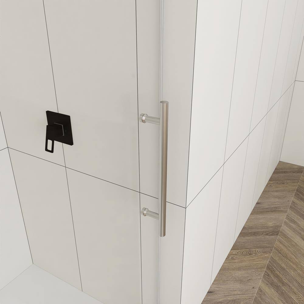 Boosicavelly 60 in. W x 76 in. H Single Sliding Frameless Shower Door in Brushed Nickel Finish with Tempered Glass
