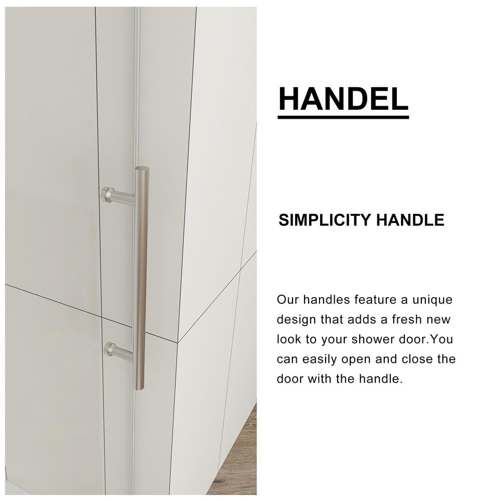 Boosicavelly 60 in. W x 76 in. H Single Sliding Frameless Shower Door in Brushed Nickel Finish with Tempered Glass
