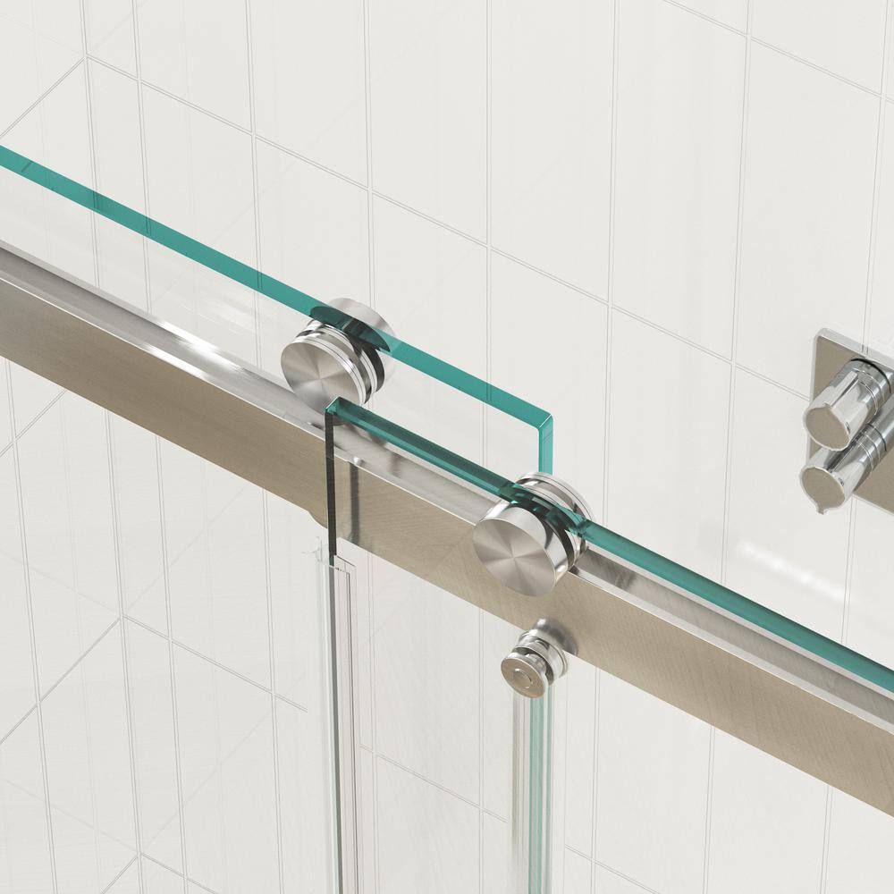 Boosicavelly Sliding Frameless Shower Door in Brushed Nickel Finish with Glass 60 in. W x 76 in. H