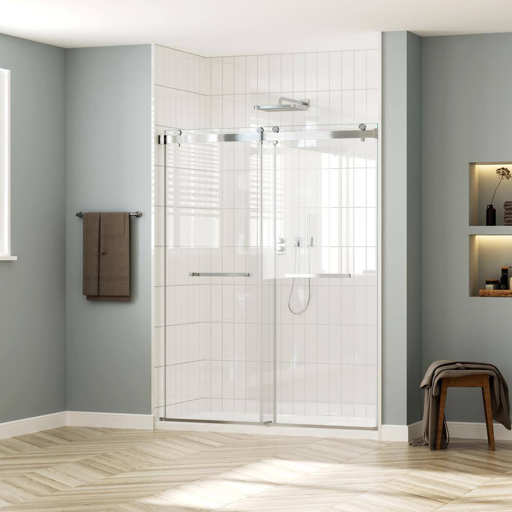 Boosicavelly Sliding Frameless Shower Door in Brushed Nickel Finish with Glass 60 in. W x 76 in. H