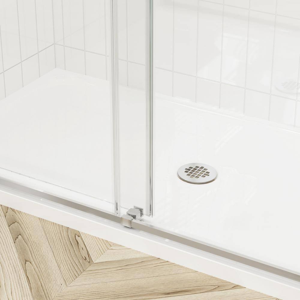 Boosicavelly Sliding Frameless Shower Door in Brushed Nickel Finish with Glass 60 in. W x 76 in. H