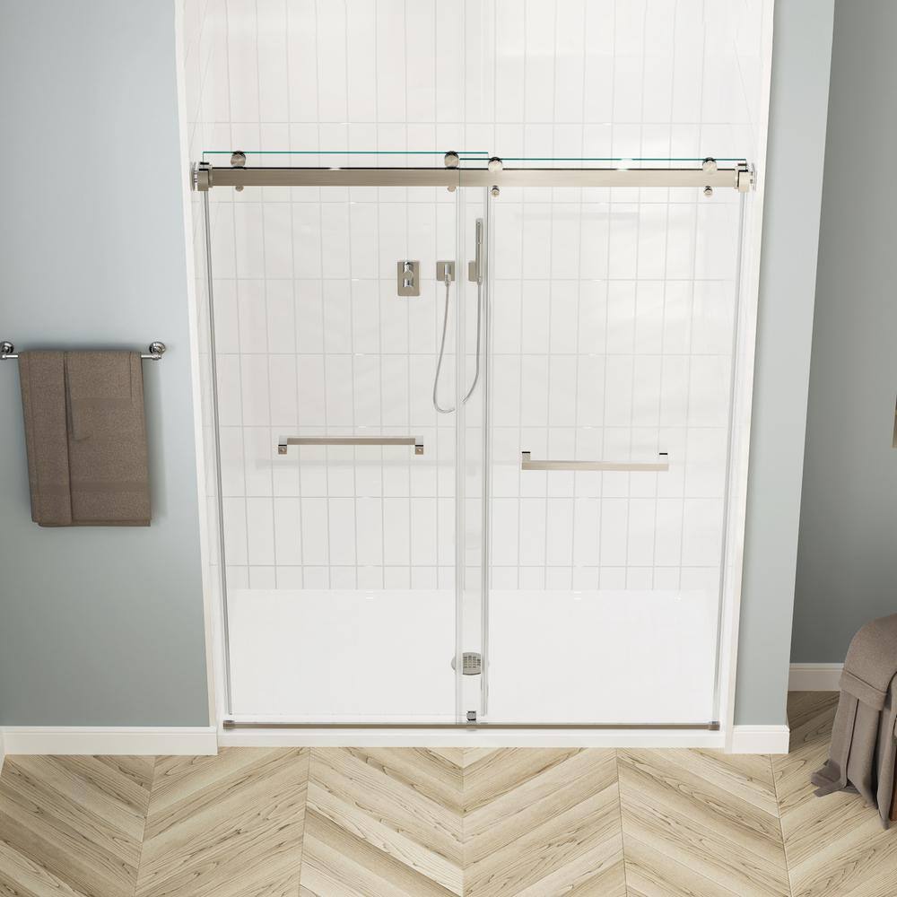 Boosicavelly Sliding Frameless Shower Door in Brushed Nickel Finish with Glass 60 in. W x 76 in. H