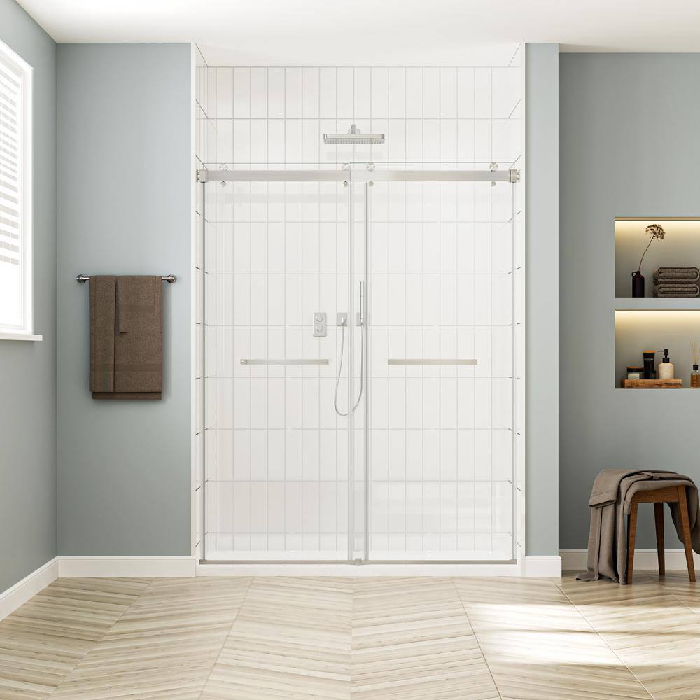Boosicavelly Sliding Frameless Shower Door in Brushed Nickel Finish with Glass 60 in. W x 76 in. H