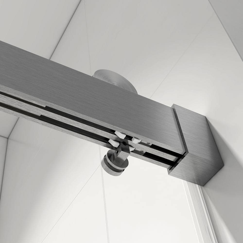 Boosicavelly 60 in. W x 76 in. H Double Sliding Frameless Shower Door in Brushed Nickel with Buffer