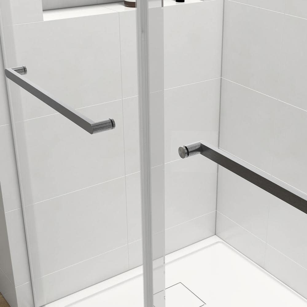 Boosicavelly 60 in. W x 76 in. H Double Sliding Frameless Shower Door in Brushed Nickel with Buffer