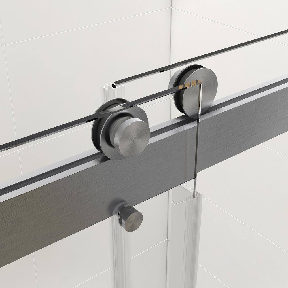 Boosicavelly 60 in. W x 76 in. H Double Sliding Frameless Shower Door in Brushed Nickel with Buffer