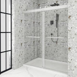 Boosicavelly 60 in. W x 76 in. H Double Sliding Frameless Shower Door in Brushed Nickel with Buffer