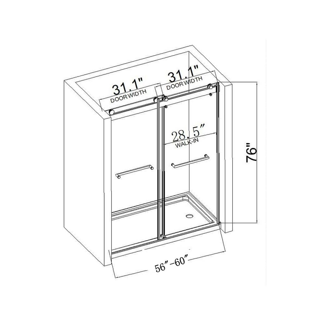Boosicavelly 60 in. W x 76 in. H Double Sliding Frameless Shower Door in Brushed Nickel with Buffer