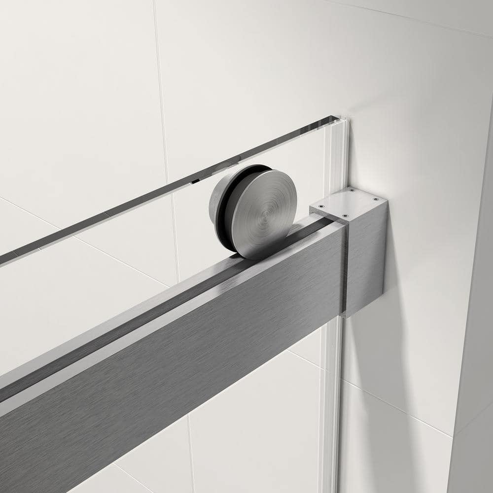 Boosicavelly 60 in. W x 76 in. H Double Sliding Frameless Shower Door in Brushed Nickel with Buffer
