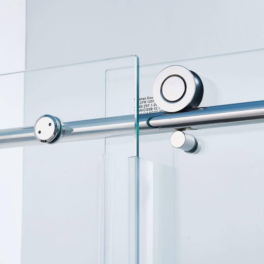 Boosicavelly Single Sliding Semi-Frameless Shower Door in Chrome Finish with Tempered Glass 60 in. W x 75 in. H