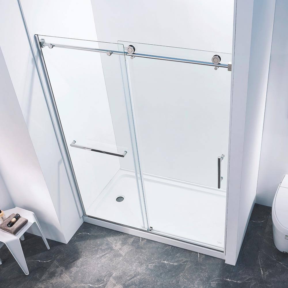Boosicavelly Single Sliding Semi-Frameless Shower Door in Chrome Finish with Tempered Glass 60 in. W x 75 in. H