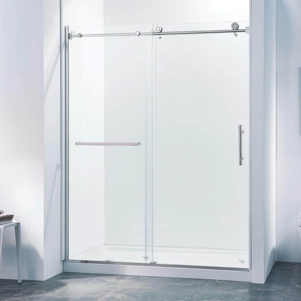 Boosicavelly Single Sliding Semi-Frameless Shower Door in Chrome Finish with Tempered Glass 60 in. W x 75 in. H