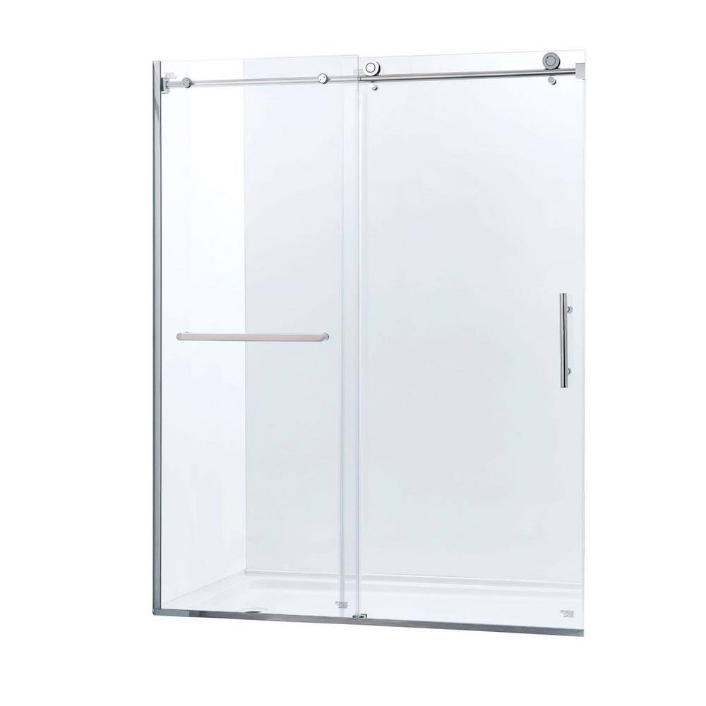 Boosicavelly Single Sliding Semi-Frameless Shower Door in Chrome Finish with Tempered Glass 60 in. W x 75 in. H