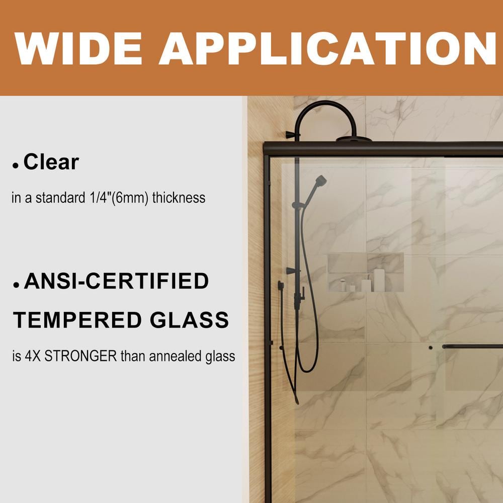 Boosicavelly 60 in. W x 70 in. H Sliding Framed Shower Door in Matte Black Finish with Tempered Glass