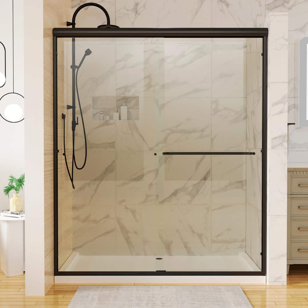 Boosicavelly 60 in. W x 70 in. H Sliding Framed Shower Door in Matte Black Finish with Tempered Glass