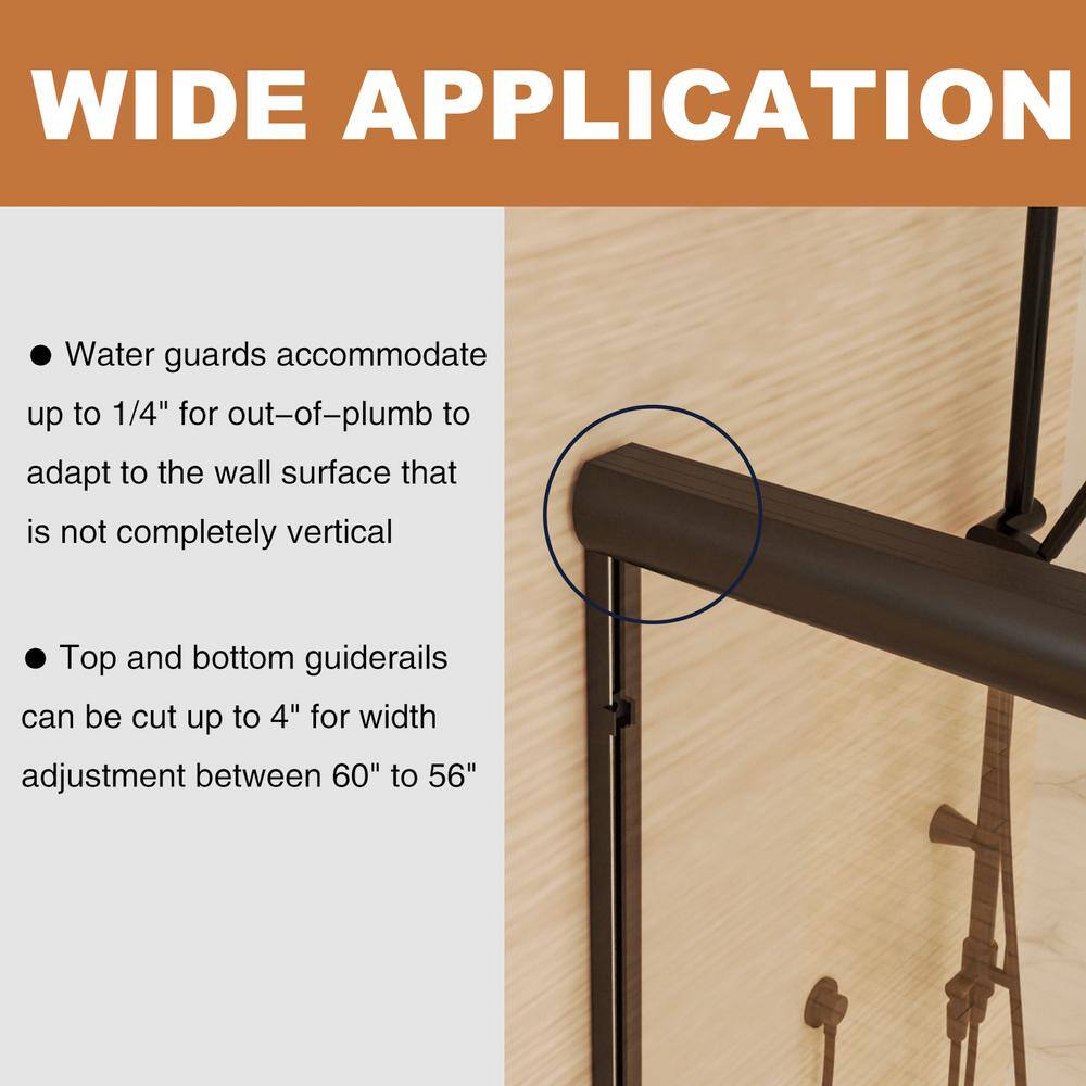 Boosicavelly 60 in. W x 70 in. H Sliding Framed Shower Door in Matte Black Finish with Tempered Glass