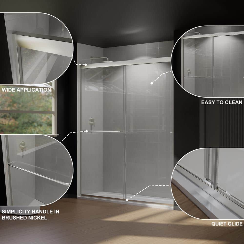 Boosicavelly 60 in. W x 72 in. H Sliding Framed Shower Door in Brushed Nickel Finish with Tempered Glass