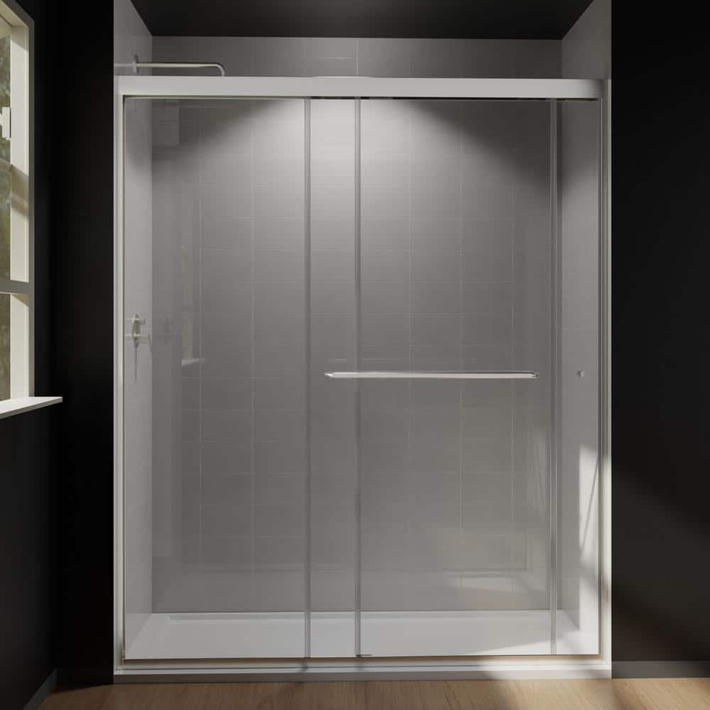 Boosicavelly 60 in. W x 72 in. H Sliding Framed Shower Door in Brushed Nickel Finish with Tempered Glass
