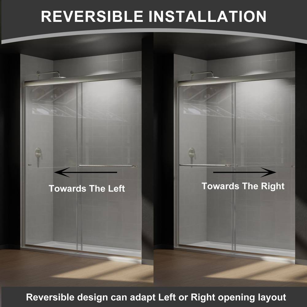 Boosicavelly 60 in. W x 72 in. H Sliding Framed Shower Door in Brushed Nickel Finish with Tempered Glass