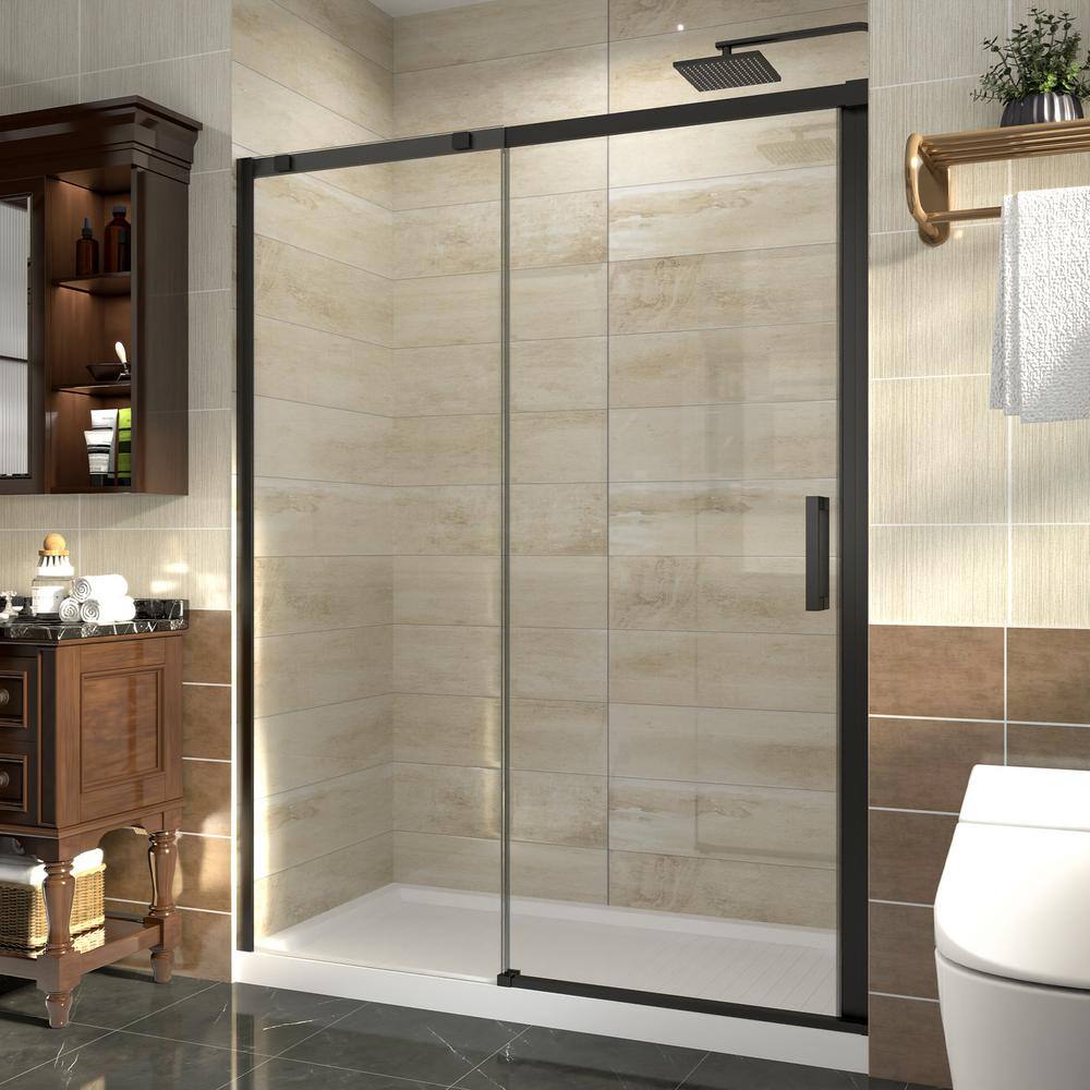 Boosicavelly 60 in. W x 74 in. H Single Sliding Framed Shower Door in Matte Black Finish with Clear Tempered Glass