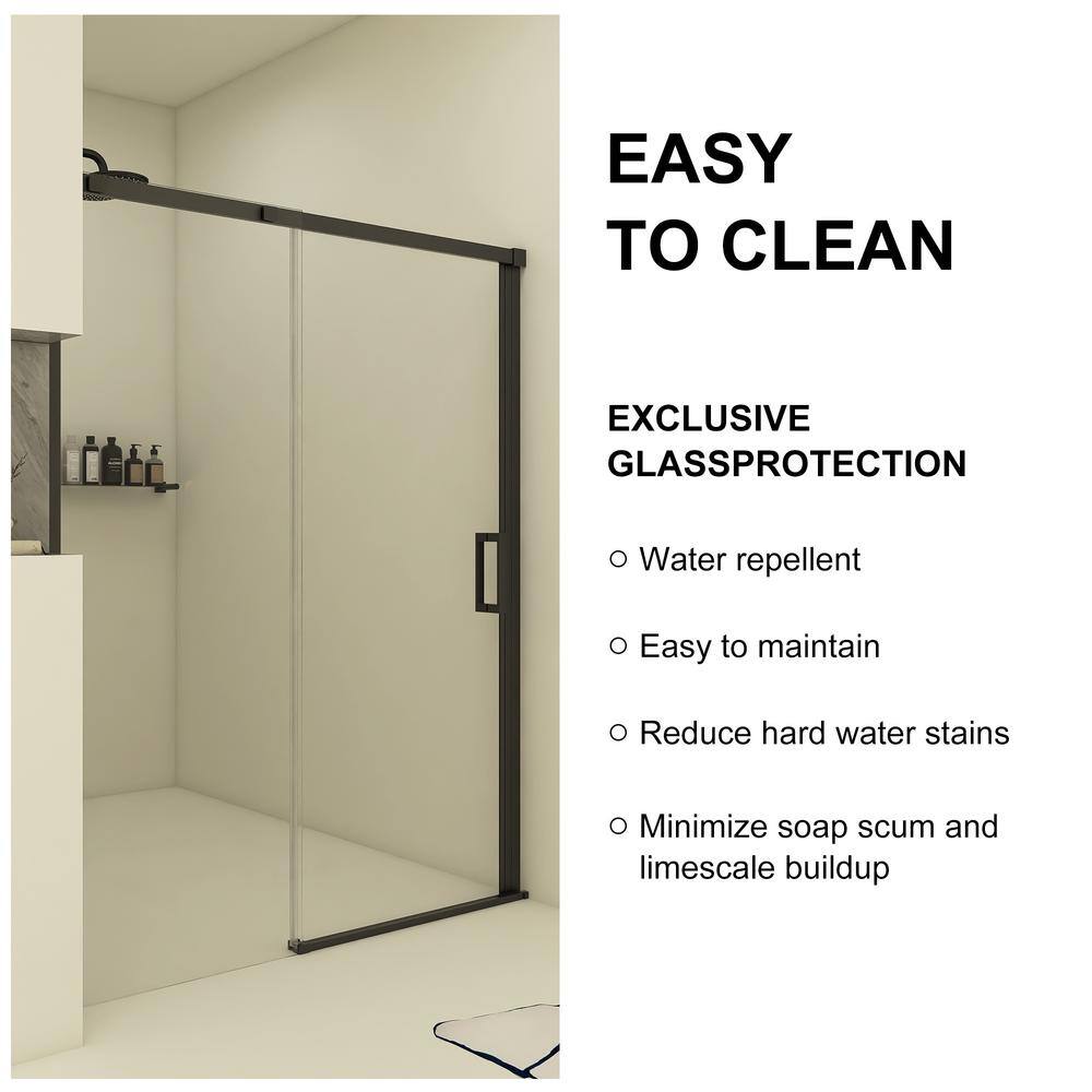 Boosicavelly 60 in. W x 74 in. H Single Sliding Framed Shower Door in Matte Black Finish with Clear Tempered Glass
