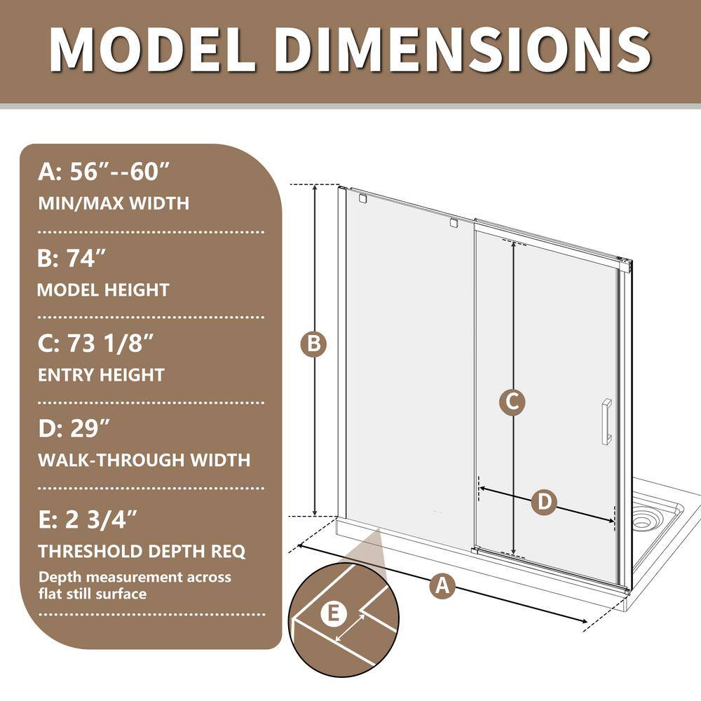 Boosicavelly 60 in. W x 74 in. H Single Sliding Framed Shower Door in Matte Black Finish with Clear Tempered Glass