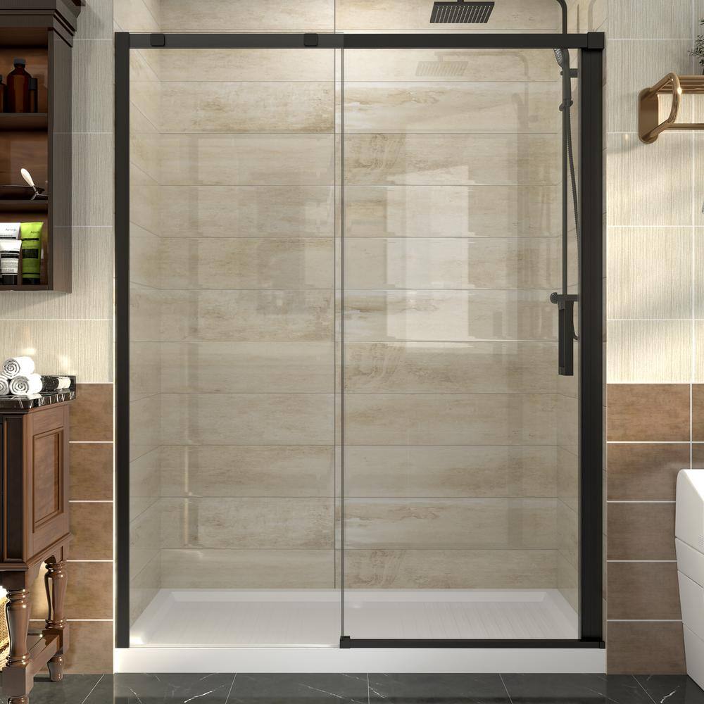 Boosicavelly 60 in. W x 74 in. H Single Sliding Framed Shower Door in Matte Black Finish with Clear Tempered Glass