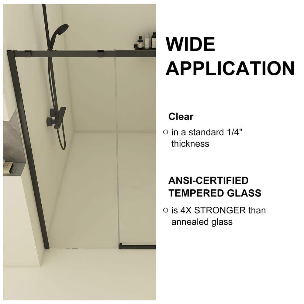 Boosicavelly 60 in. W x 74 in. H Single Sliding Framed Shower Door in Matte Black Finish with Clear Tempered Glass