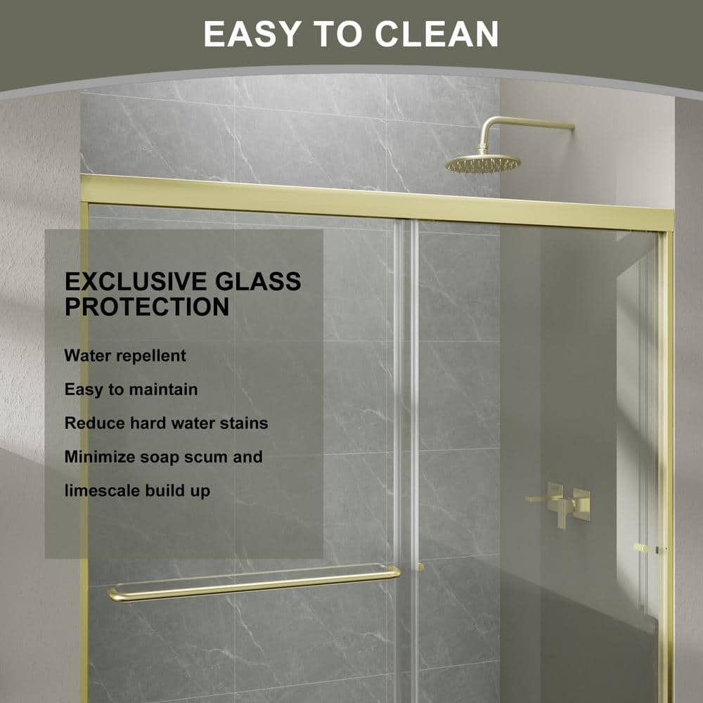 Boosicavelly 60 in. W x 72 in. H Sliding Framed Shower Door in Brushed Gold Finish with Tempered Glass